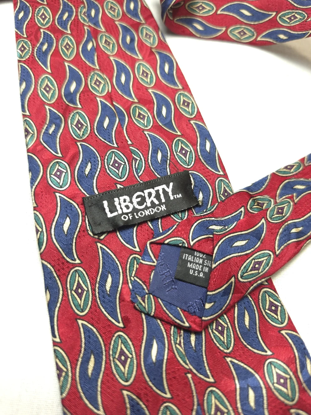 Liberty of London Red Tie with Blue and Green Paisley Motif